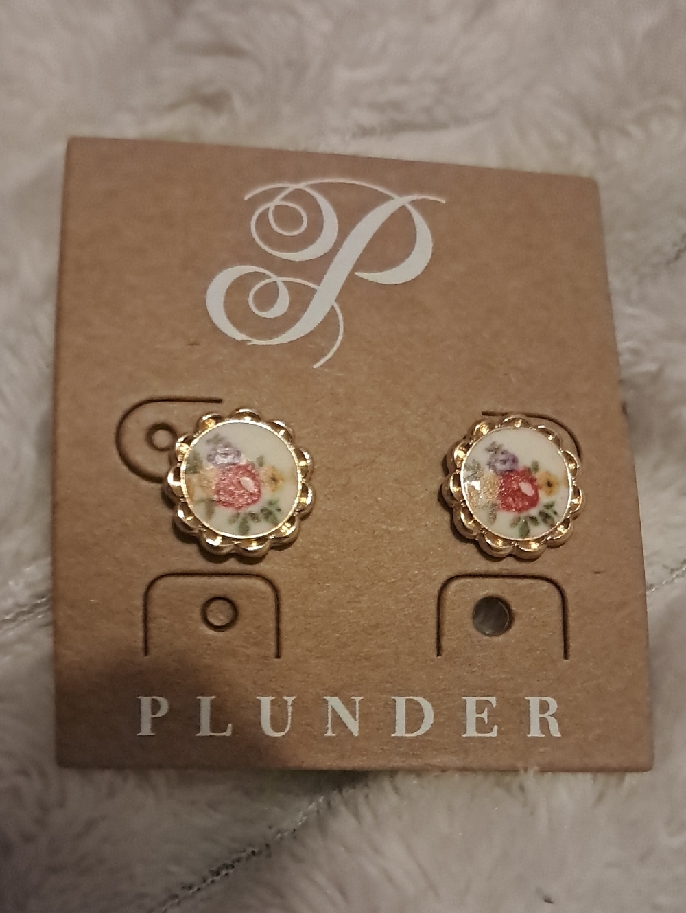Plunder Gold-Tone Floral Stud Earrings - Cream, Pink, Purple